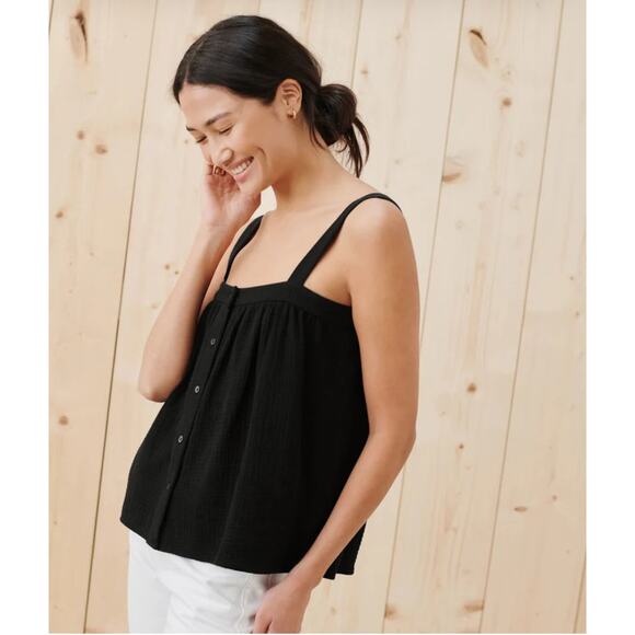 Jenni Kayne Cypress Black Textured Cotton Boxy Button Front Tank - Picture 1 of 7